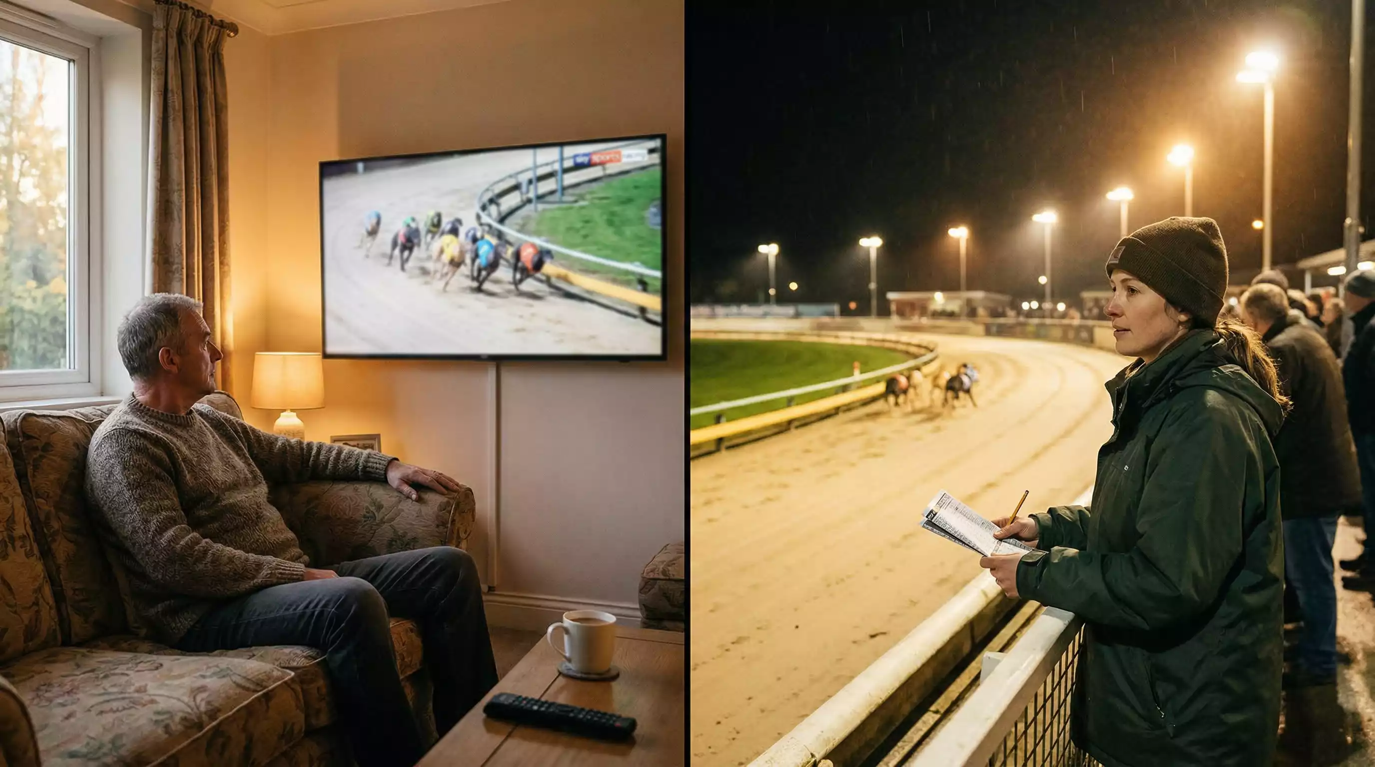 Five ways to watch greyhound racing in the UK including trackside, TV, streaming, mobile, and pub viewing